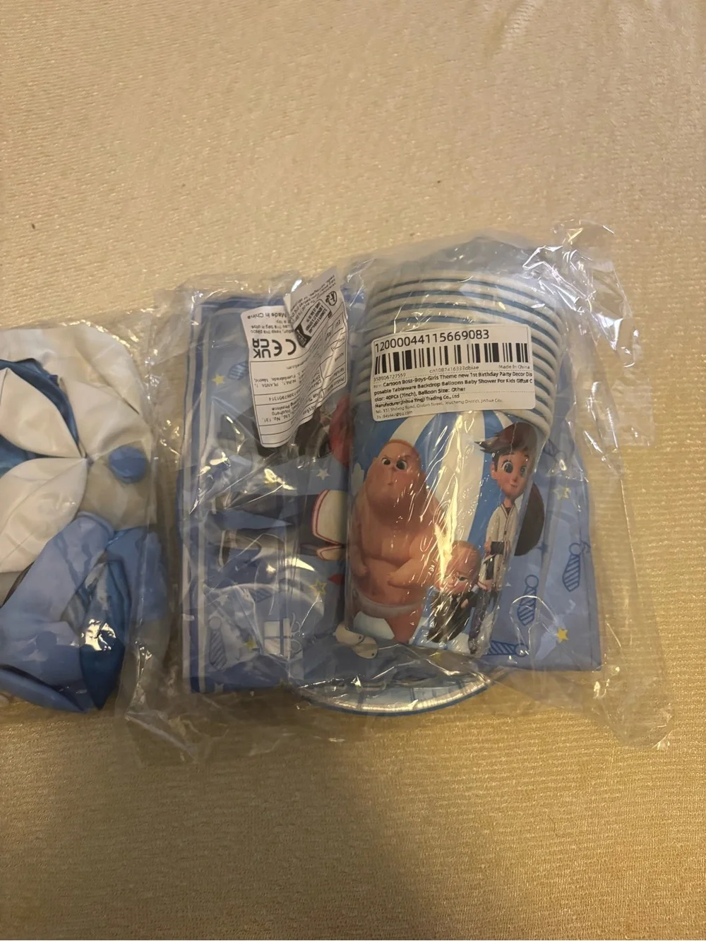 Blue Themed Baby Boss Party Paper Cups & Napkins Set